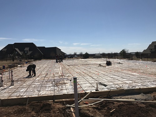 Large slab that has been prepped and ready to pour concrete.