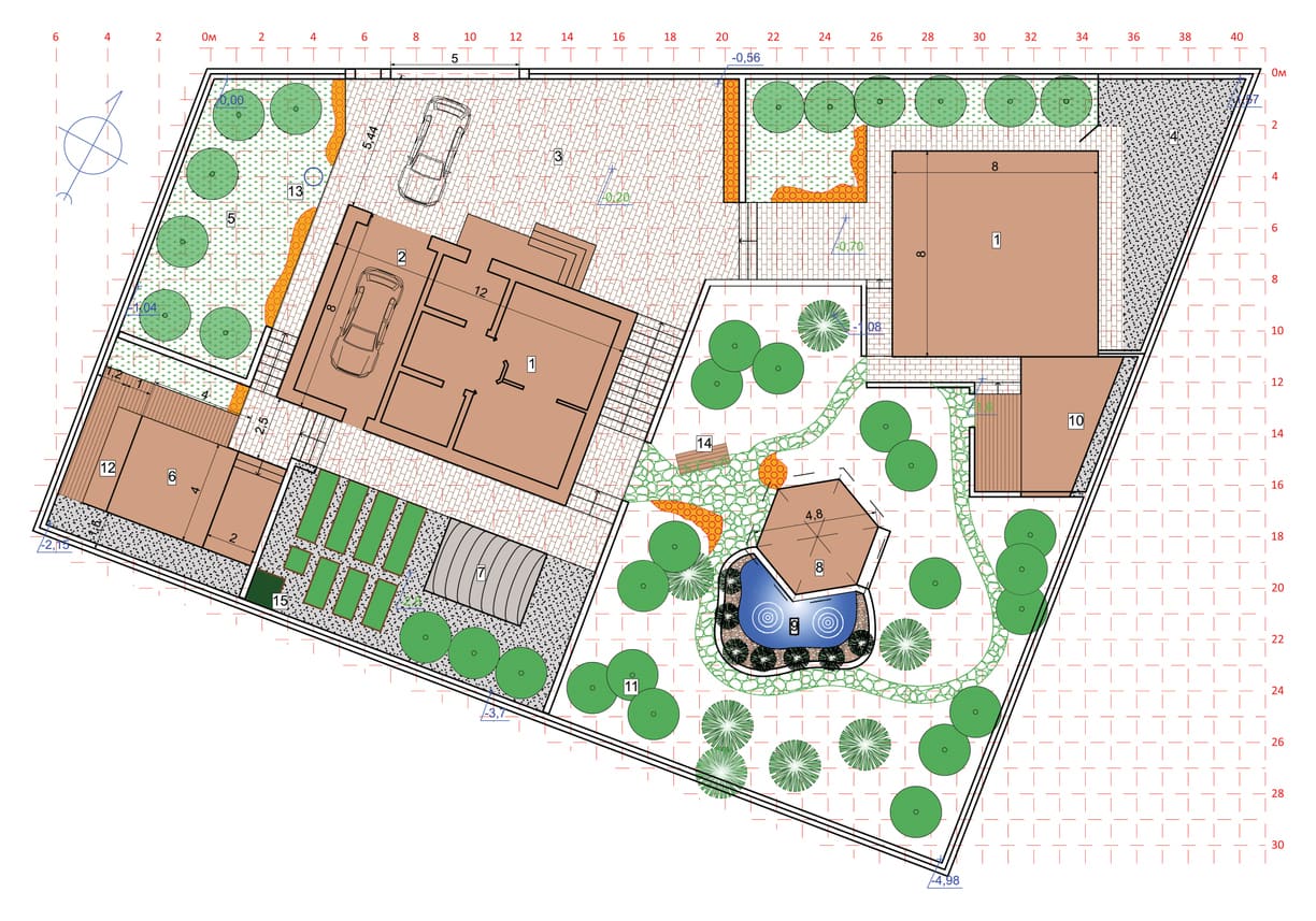 Picture of a landscape cad drawing showing the layout of an entire home property